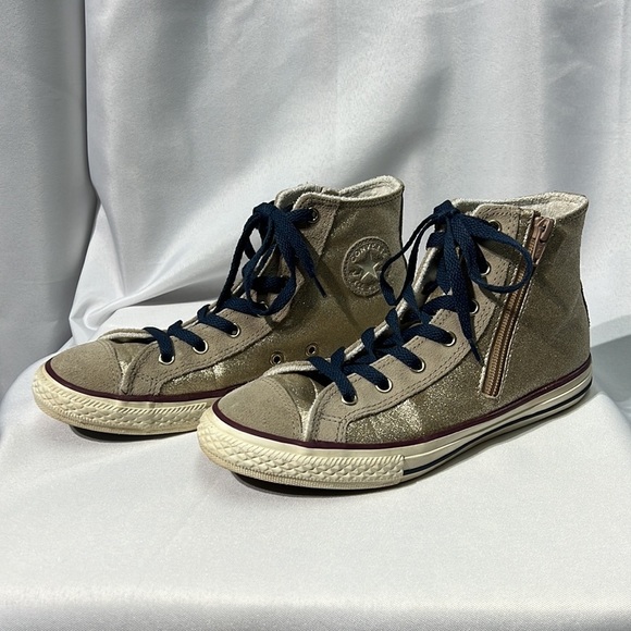 Chuck Taylor Converse All Star Hi Tops - Gold Glitter, Tan Faux Suede - size 5 - Picture 9 of 14